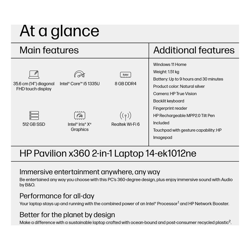 Pavilion X360 14-EK1012 - 14'' Core i5-1335U 8GB 512GB SSD