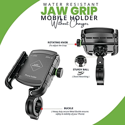 Motorcycle Phone Holder - Compatible with 4" to 6" Phone 360° Phone Protection Aluminium Clamp