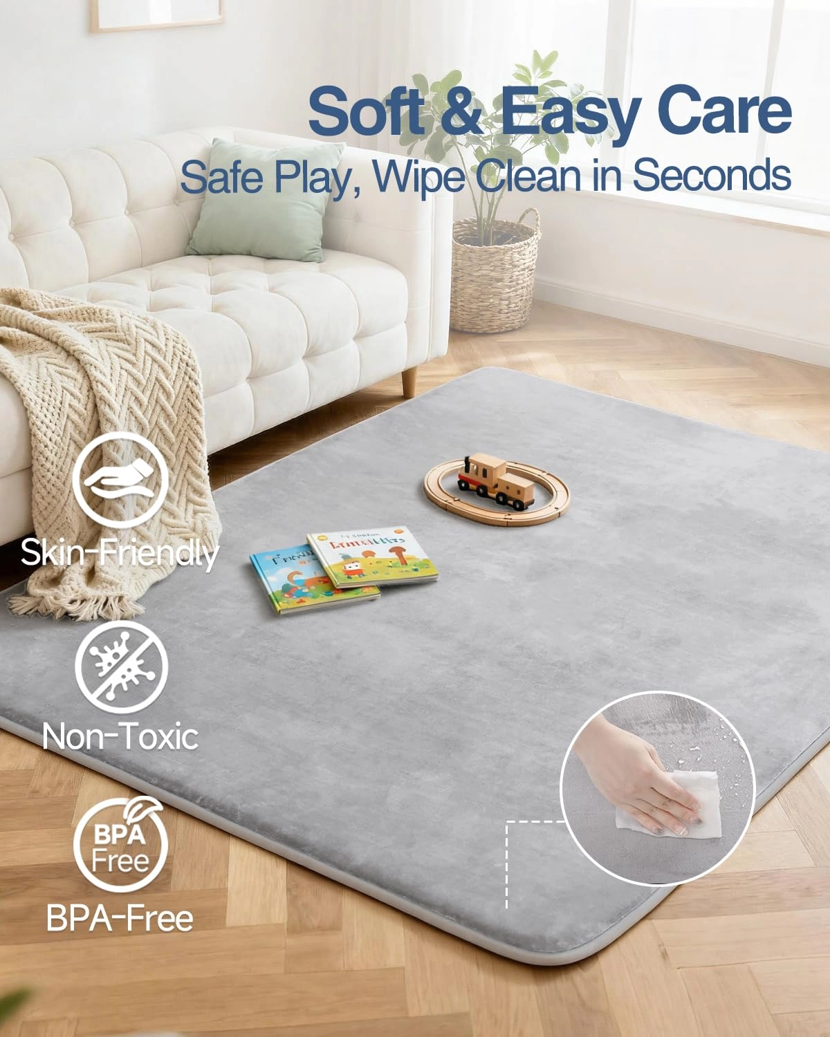 Baby Play Mat - 59x79 1.2-inch Light Grey