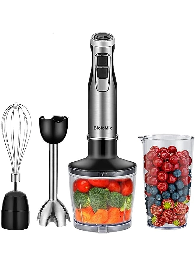 Immersion Hand Stick Blender Mixer - 4-in-1 includes chopper and smoothie cup stainless steel blades