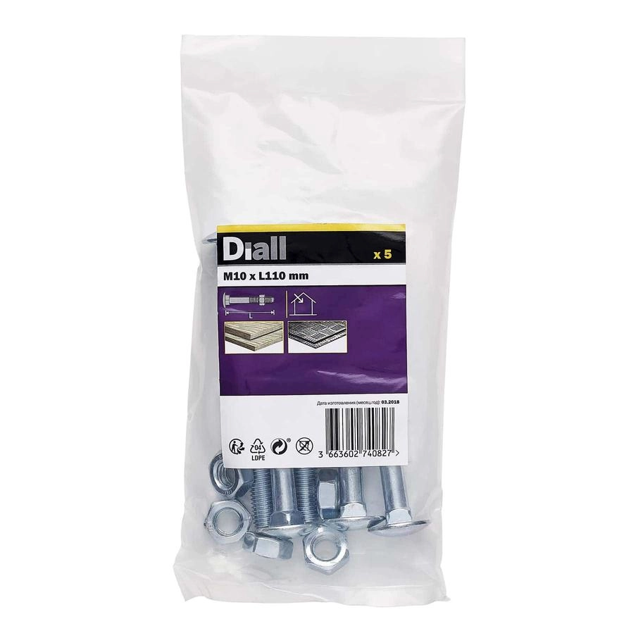 Diall Square Coach Nut & Bolt - 110 mm M10