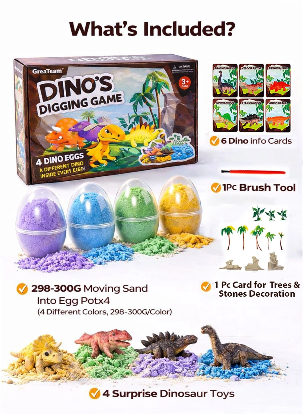 Dino’s Digging Game - 4 Dino Eggs 298–300g