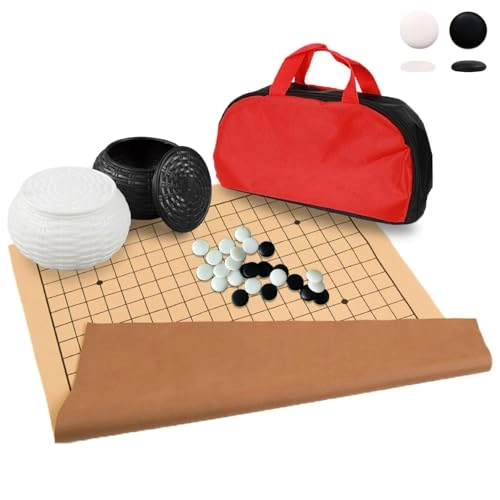 Go Game Set - Travel Foldable Leather Board Resin Bowls