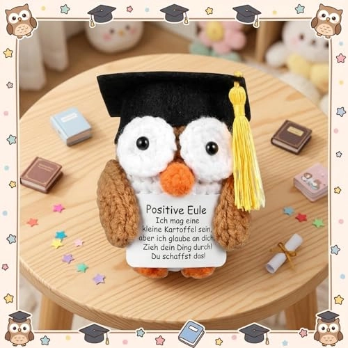 Owl Lucky Charm Graduation 6.8 cm Plush - Handmade + Bag