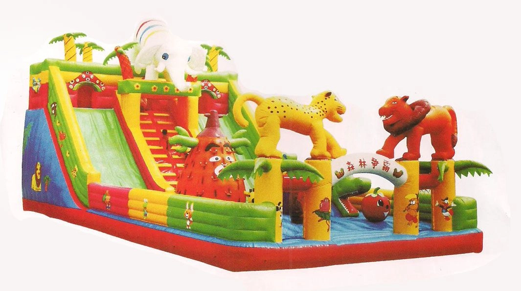 Jungal Bear Bouncy Castle - Double Slide Multi Colour