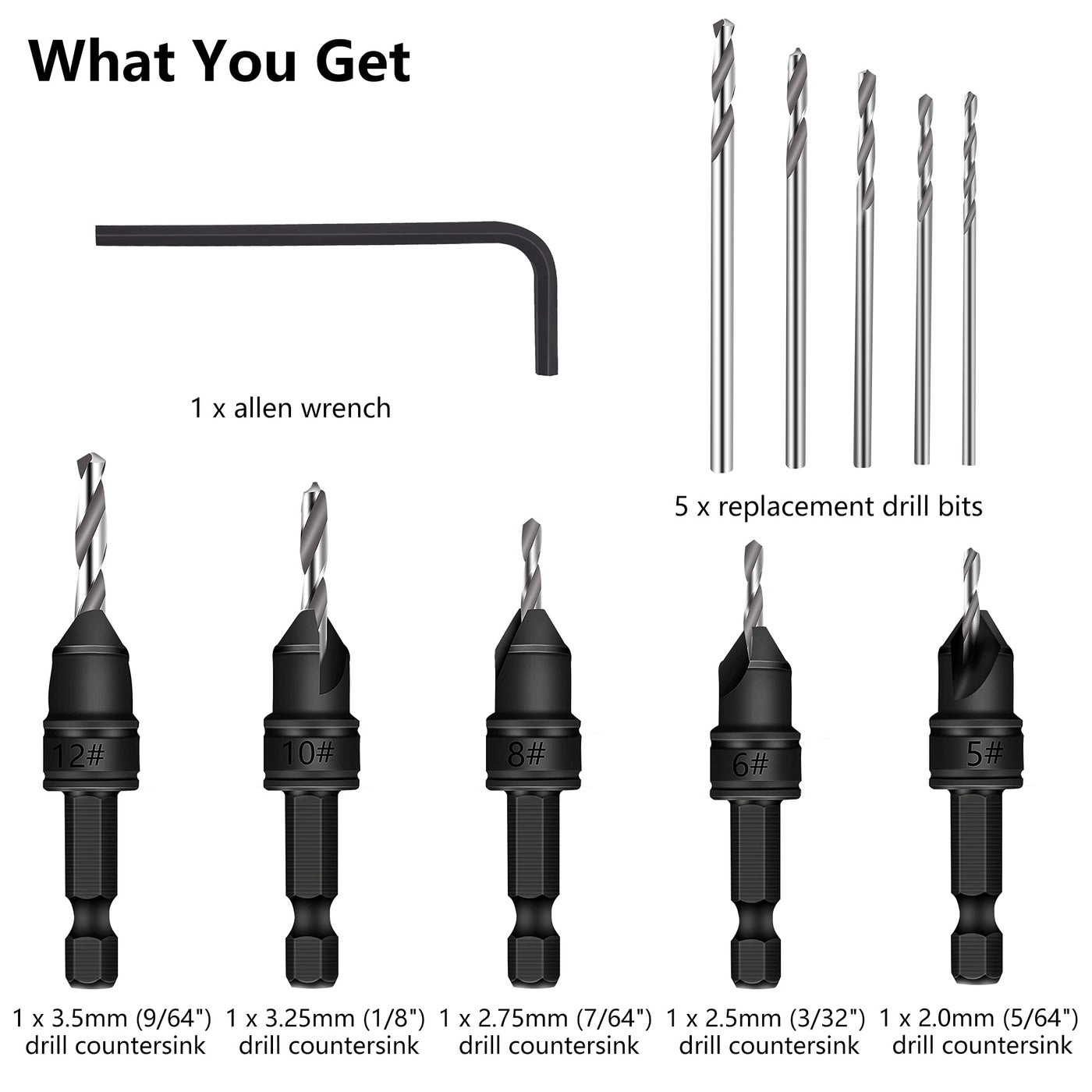 82 Countersink Drill Bit Set - HSS 5 Pack 3/8""