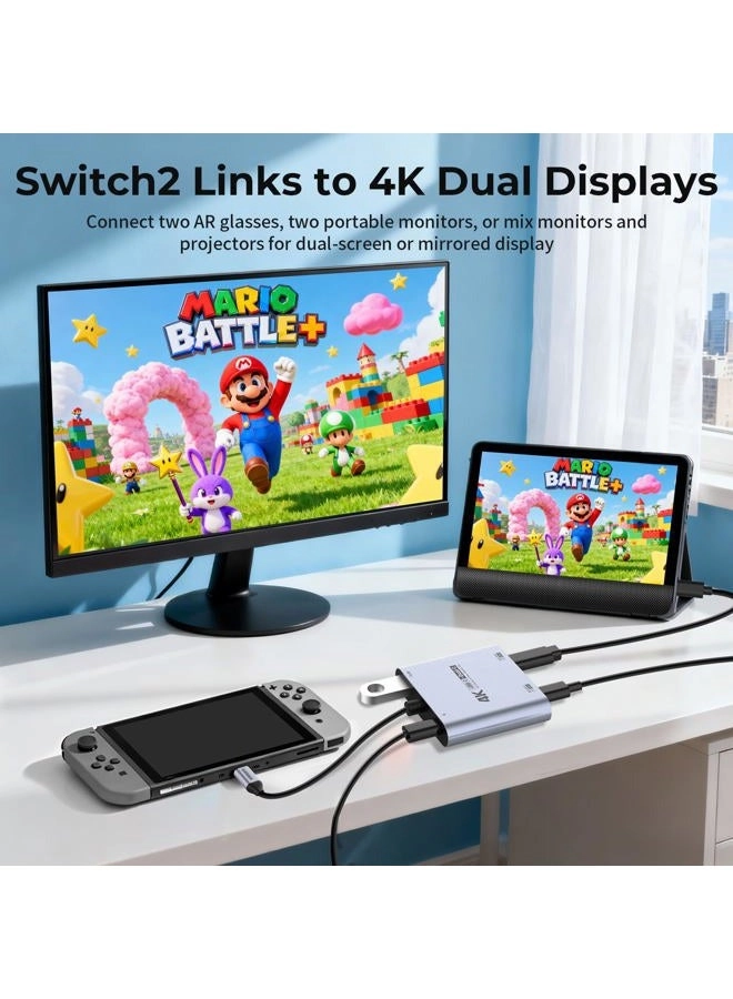 4-in-1 Dual USB-C Display Hub - 4K@60Hz 100W PD USB 3.0 5Gbps