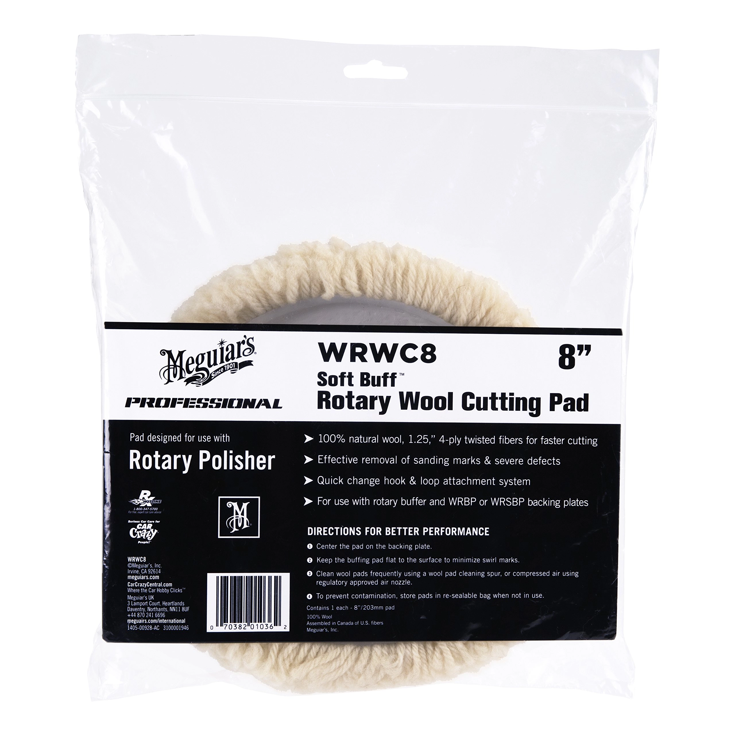 Soft Buff Rotary Wool Cutting Pad - 8" Heavy Cut