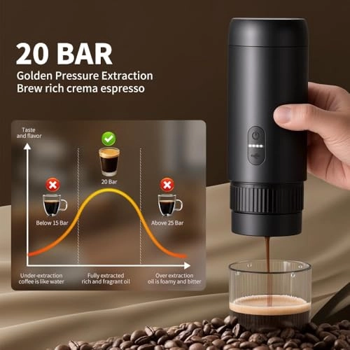 Portable Electric Coffee Brewer - Automatic Espresso Maker 95°C Extraction