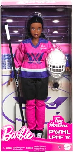 Barbie PWHL 2025 Fashion Doll - Pink, Purple & Teal Hockey Jersey Hockey Stick Puck Helmet Ages 3+