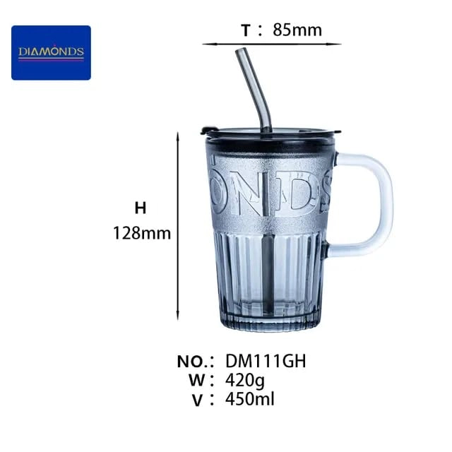 Sipper Glass Tumbler - 1 pcs With Lid and Straw 400 ml