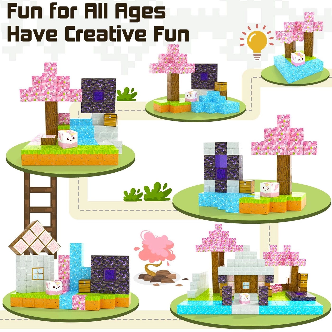Cherry Blossom Set - Magnetic Blocks Mine World