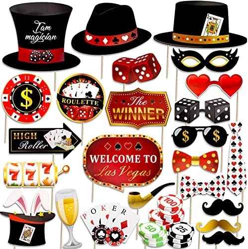 Qpout Las Vegas Casino Photo Booth Props - 25 Pieces Night Party