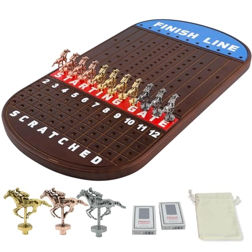 Horse Race - Solid Wood 11 Metal Horses Walnut