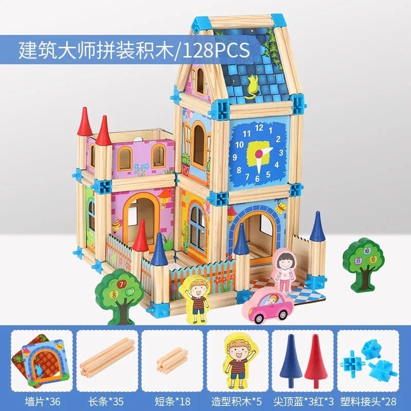 Wooden Building Blocks Set - 128/268 pcs