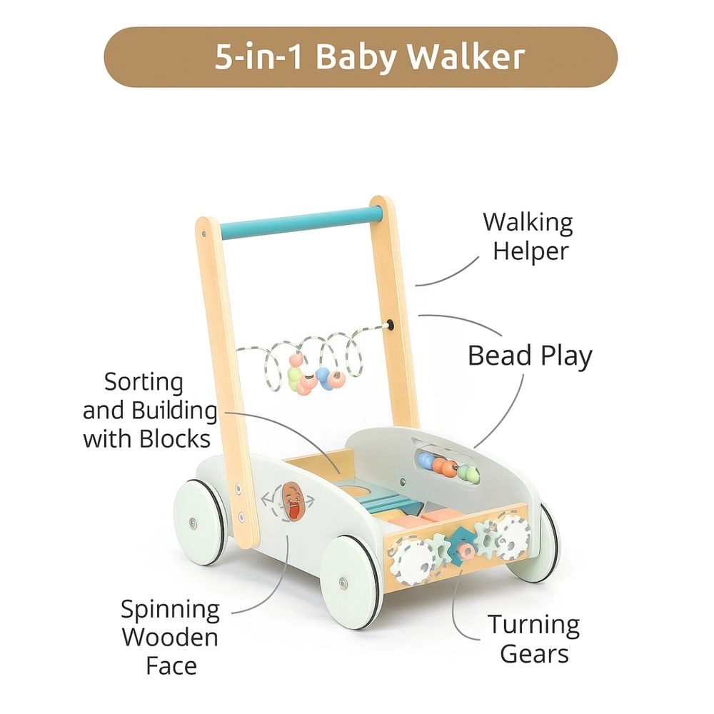 Enzo Wooden Baby Walker - 5-in-1 Activity Center