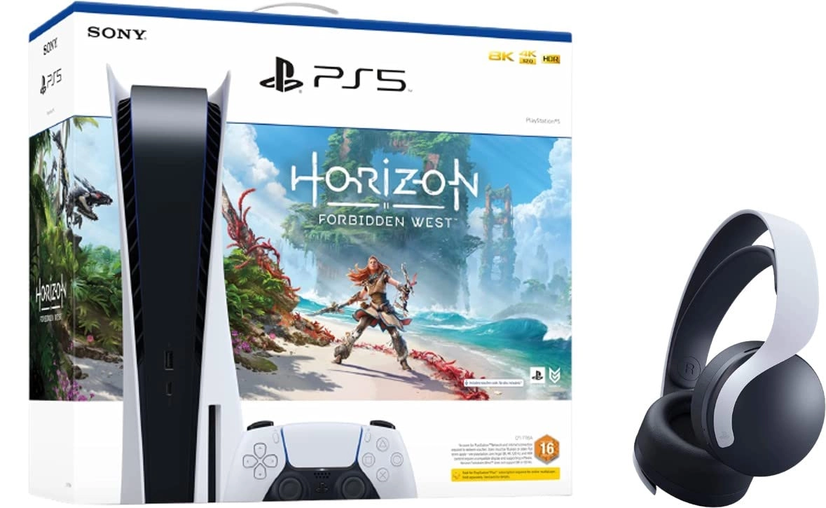 PS5 - Disc Console + Horizon Forbidden West - Voucher + Pulse 3D Headset - Black