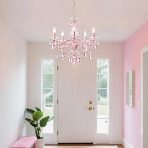 Crystal Pink Chandelier - Dimmable