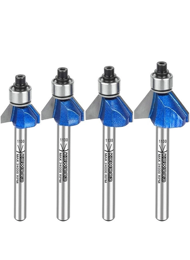 KOWOOD 45 Degree Chamfer Router Bit Set - 1/4" 5/16" 3/8" 1/2" 1/4 Inch