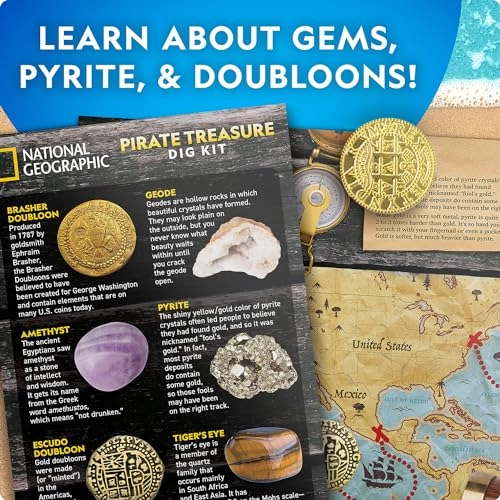 Gold Doubloon Dig Kit - 2 replica gold doubloons 3 real pyrite specimens