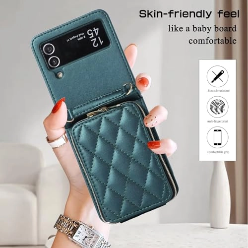 Miagon Case - Faux Leather Zipper Purse Wallet Phone Cover for Samsung Galaxy Z Flip4