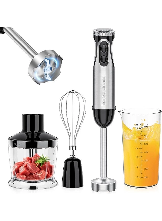 Bonsenkitchen Immersion Blender - 20 Variable Speeds & Turbo, 4-in-1 Stainless Steel