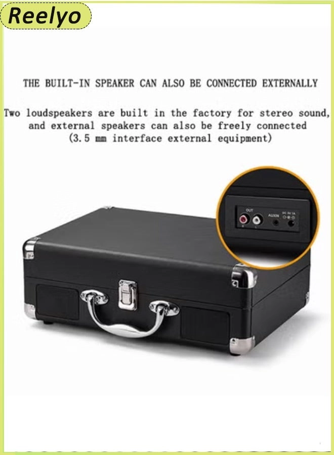 Retro Vinyl Turntable Record Player - 3 Speed Bluetooth 5.4 Portable Suitcase