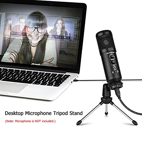 Foldable Desktop Microphone Tripod Stand - 5/8 Inch Threaded Mount Rotatable Mic Holder