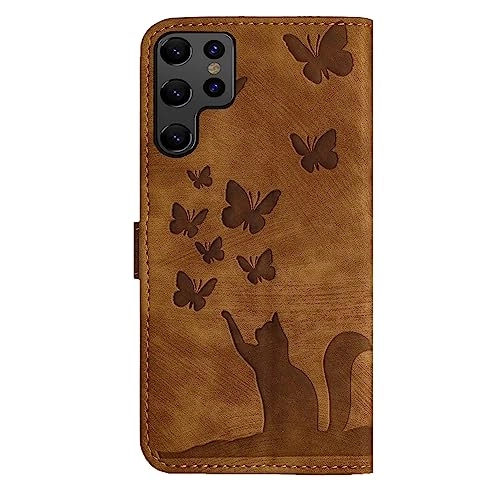 Cute Cat Case Wallet for Samsung Galaxy S22 Ultra - Leather