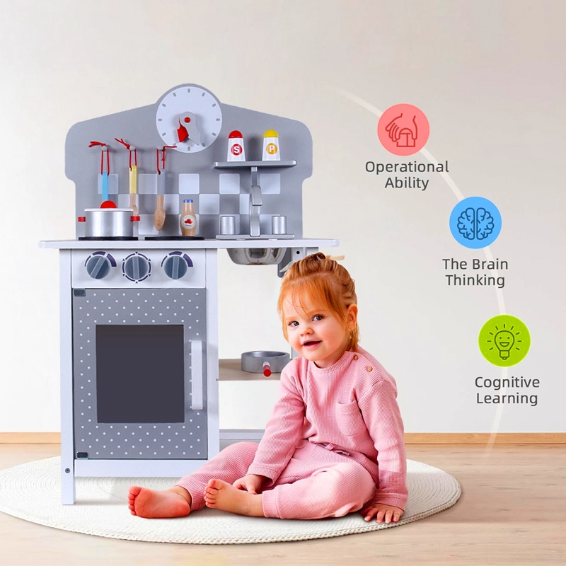 Wooden Pretend Play Kitchen - 8 pcs (4092083-LS_KPS_GY)