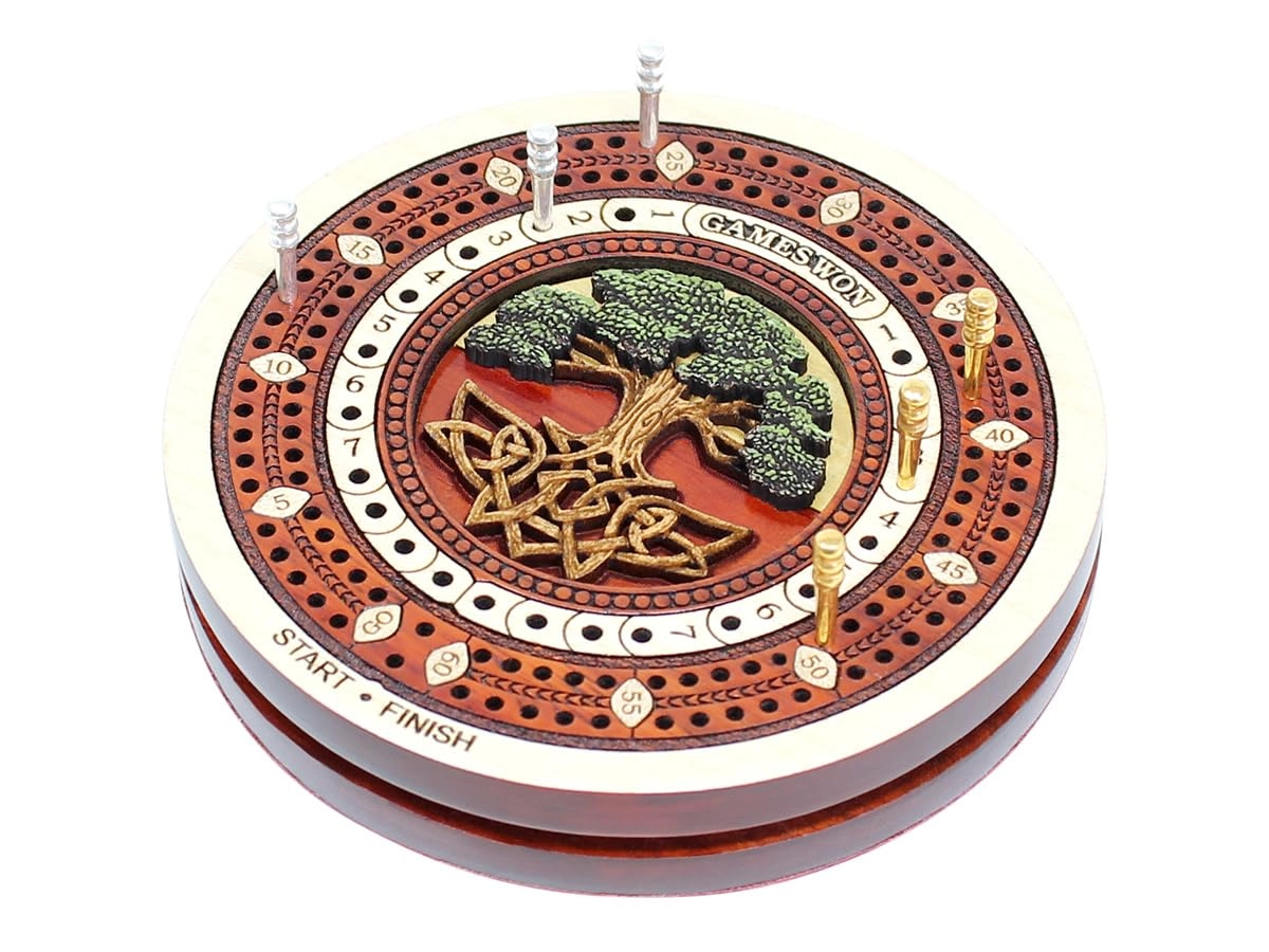 House of Cribbage Tree of Life - 2 Track 60 Points Inlaid Travel/Pocket Size