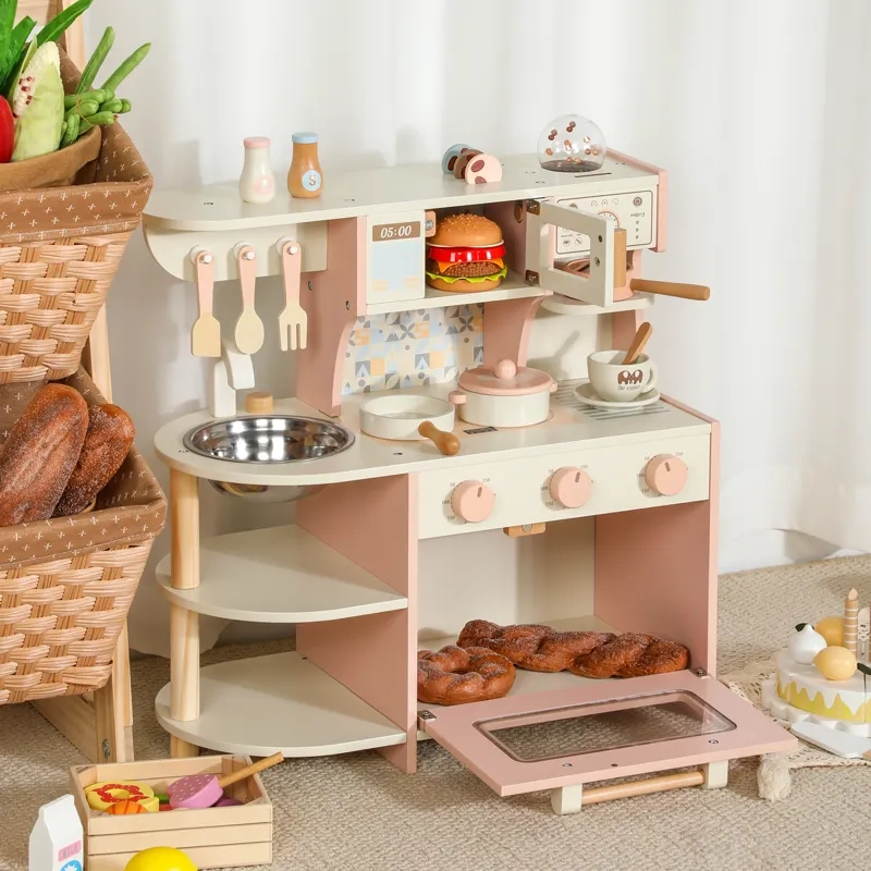 Kids Wooden Play Kitchen Set - With Accessories (5551007-MSN24008)