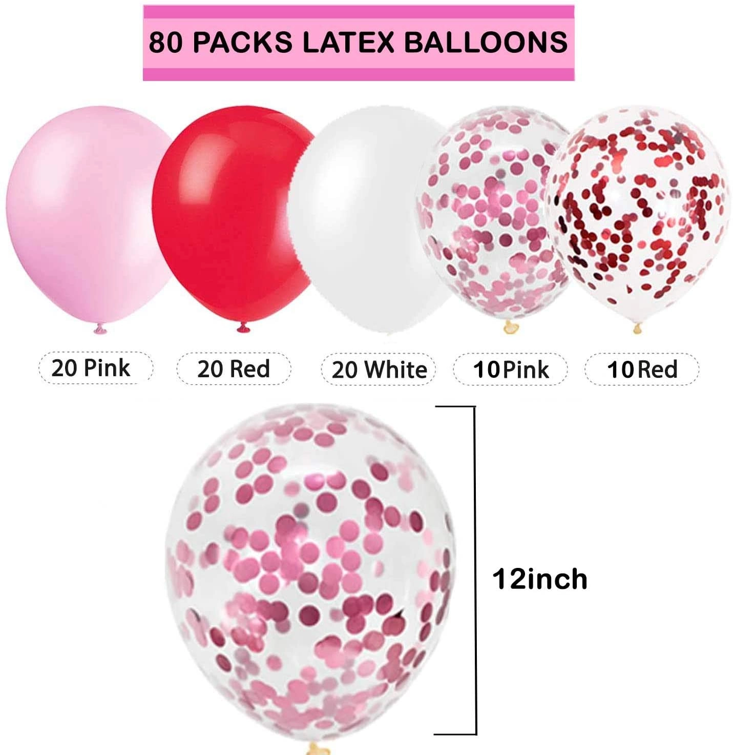 Latex Balloons - 80 Pieces Valentines Day