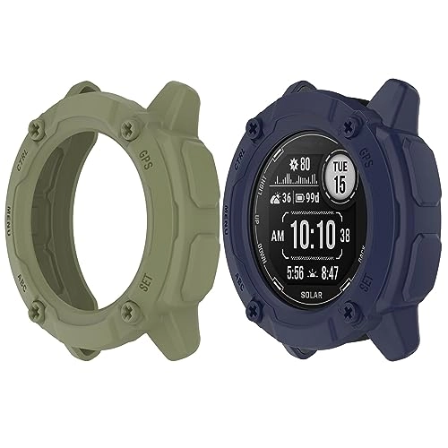 Bumper Case for Garmin Instinct 2X Solar 50mm - Shockproof Green+Blue TPU 2-Pack