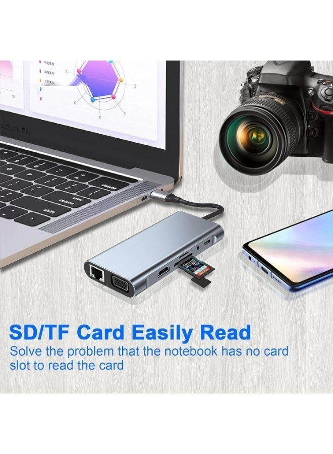 11-in-1 USB-C Hub Docking Station - USB-C MacBook & Type-C Laptop