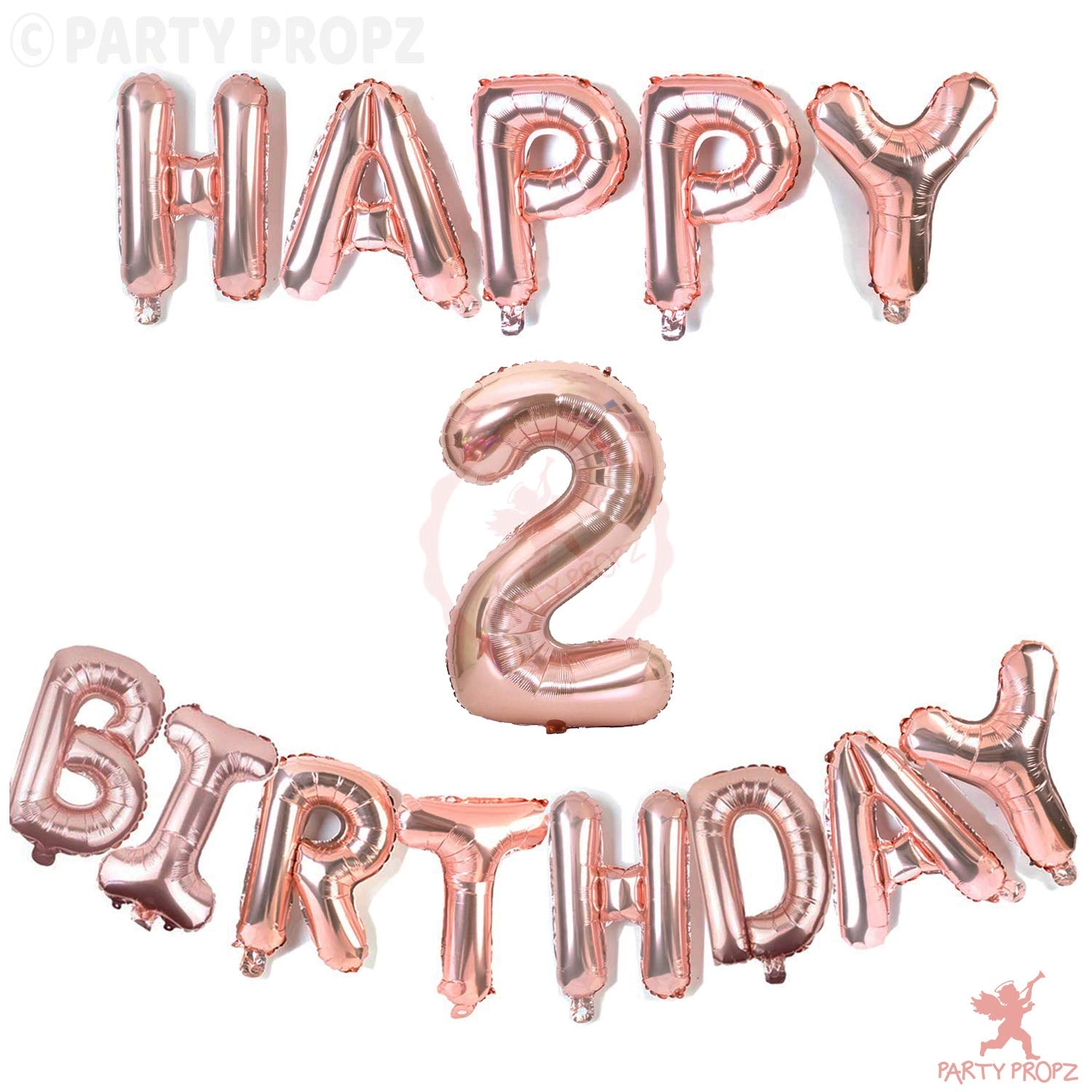 Party Propz Happy Birthday Foil Balloon Banner - 16” + No 2 Foil Balloon - 18”