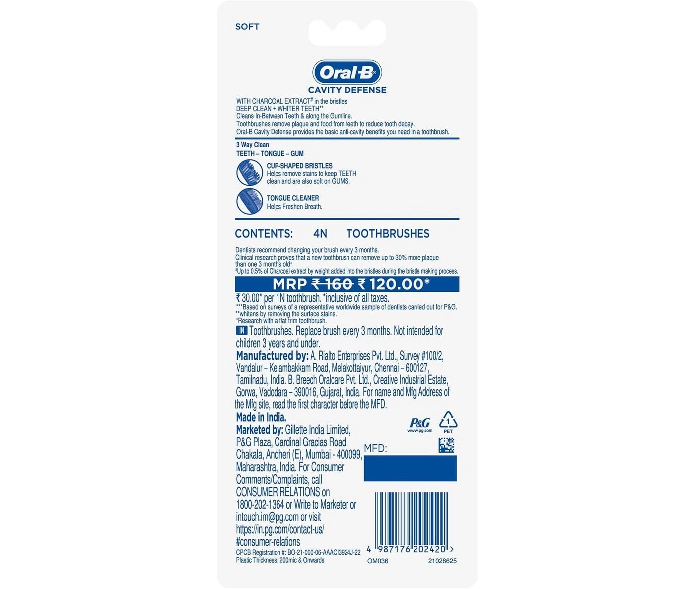Cavity Defense Soft Toothbrush - Soft 4-Piece Pack