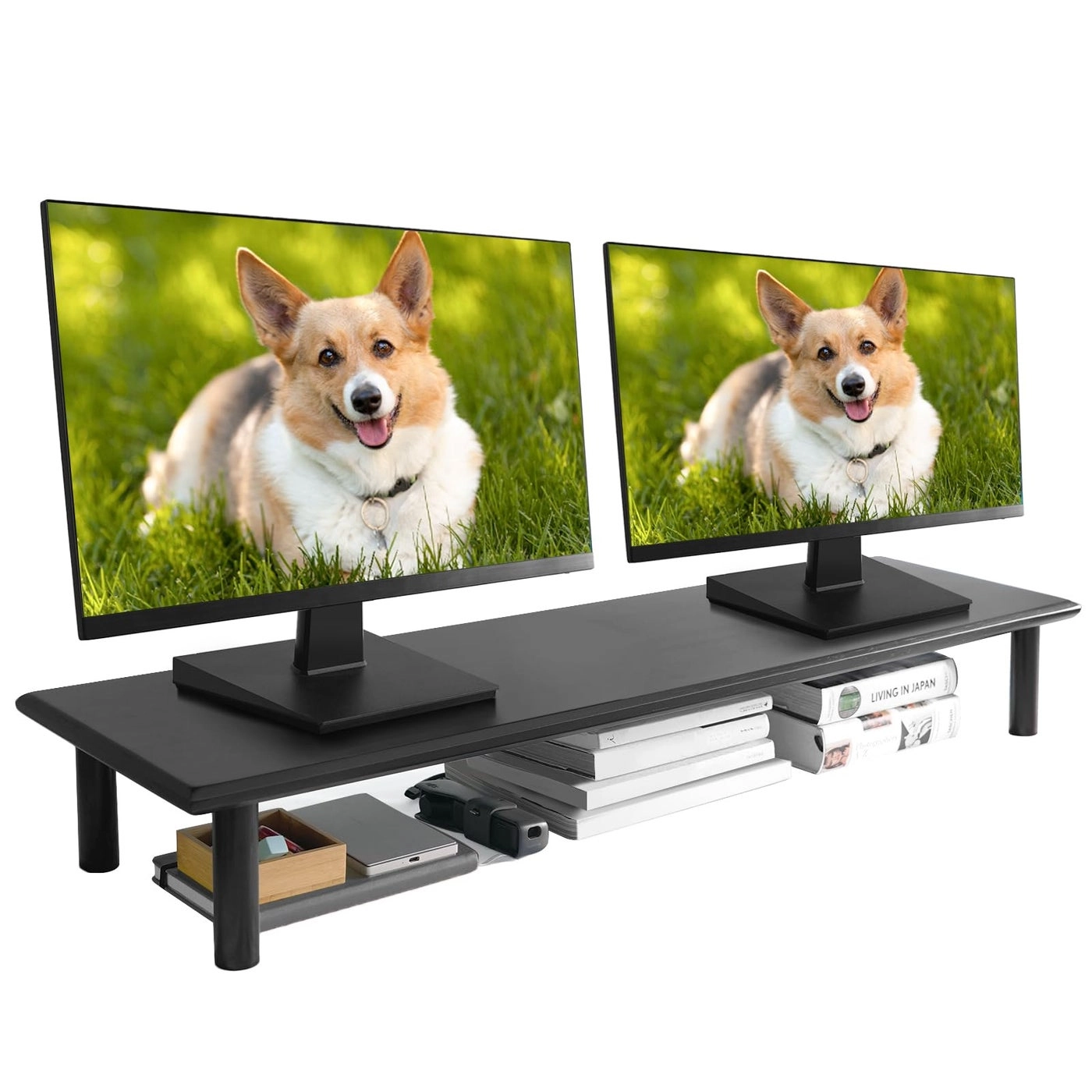 ROCDEER Bamboo Dual Monitor Shelf - 75inch