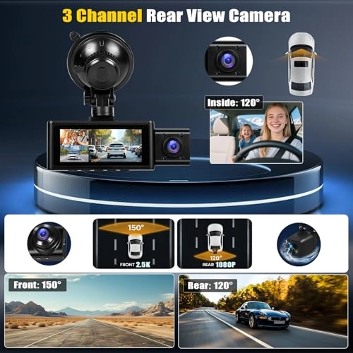 3-channel dash cam - 2.5K+1080P+1080P