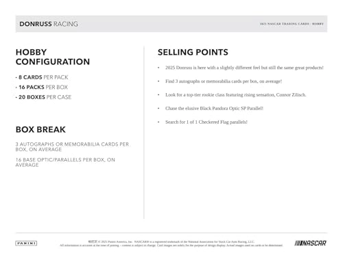 Donruss Racing Hobby Box - 3 Autograph or Memorabilia Cards 8 Cards per Pack