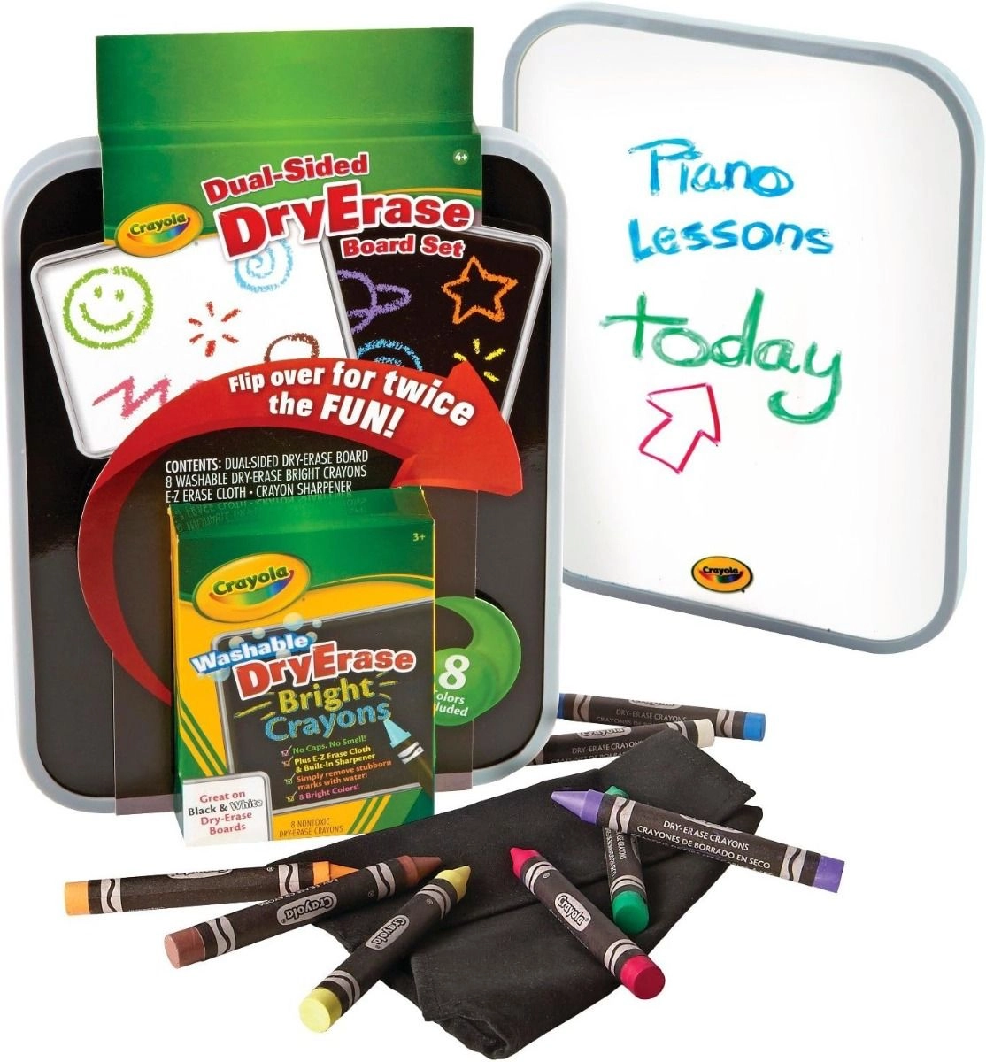Dual Sided Dry Erase Board - 7 Crayons