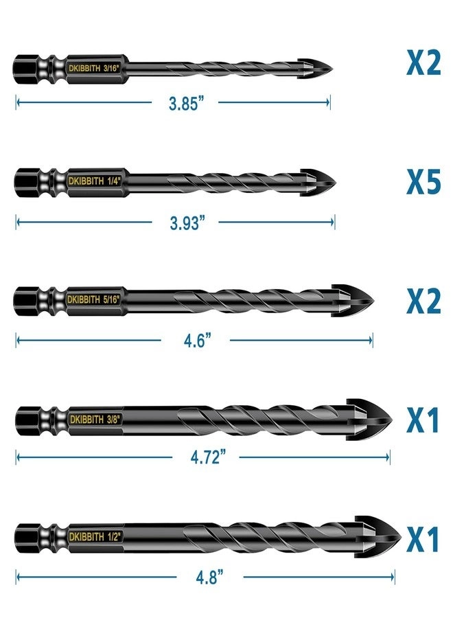 Carbide Masonry Concrete Drill Bit Set - Carbide 11-pc 3/16" 1/4" 5/16" 3/8" 1/2"