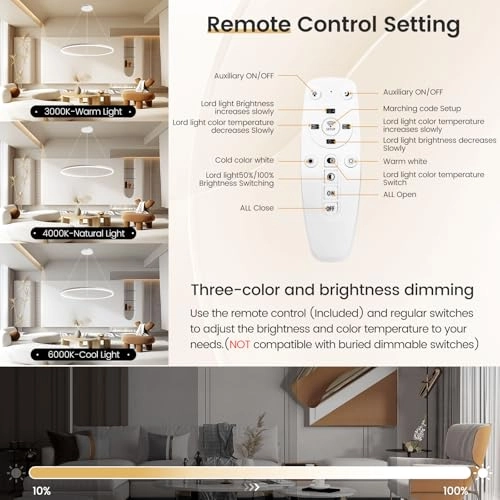 Single Ring LED Chandelier - 3000K-6000K Dimmable