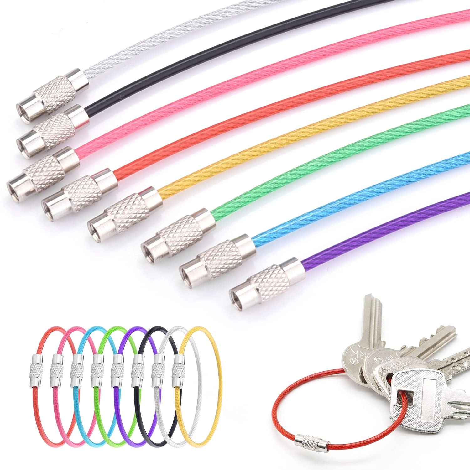 20Pack 10" Large Wire Key Chain Rings - Assorted