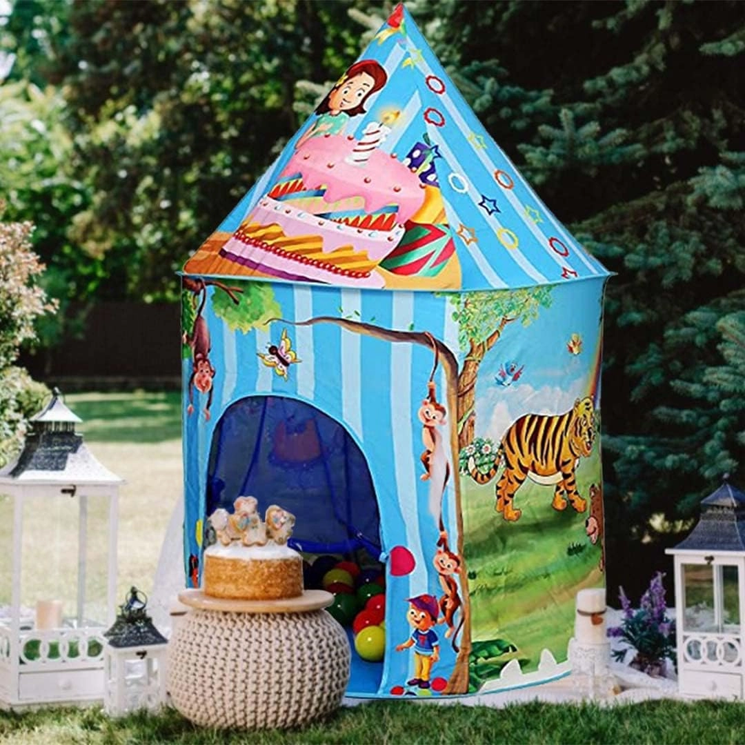 Jungle Theme Play Tent - 140cm x 135cm x 70cm Blue with Jungle Theme