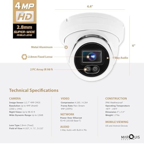 4MP PoE IP Turret Dome Camera