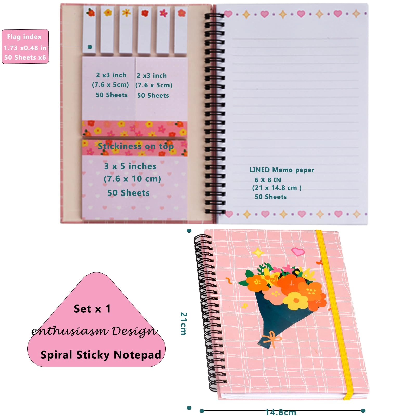 Sticky Notebook A5 Hardcover - Lined 450 Sheets