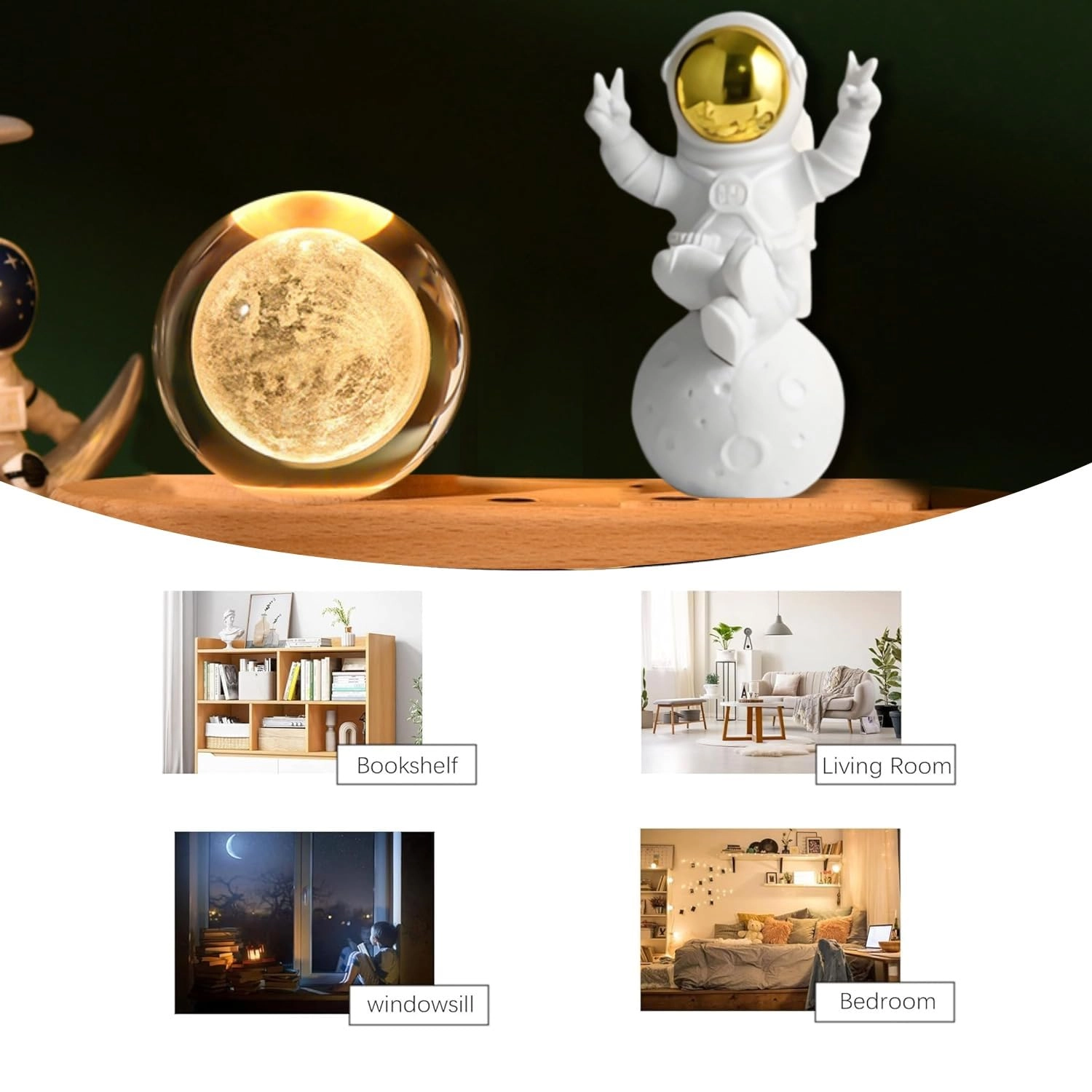 3D Crystal Moon Lamp - USB-Powered Wooden Base