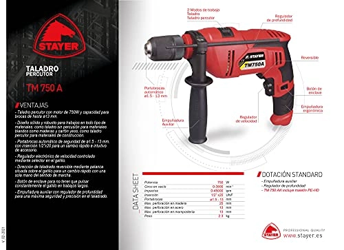 TM 750 A - 750W 0-3000 min Taladro Rotativo/Percutor