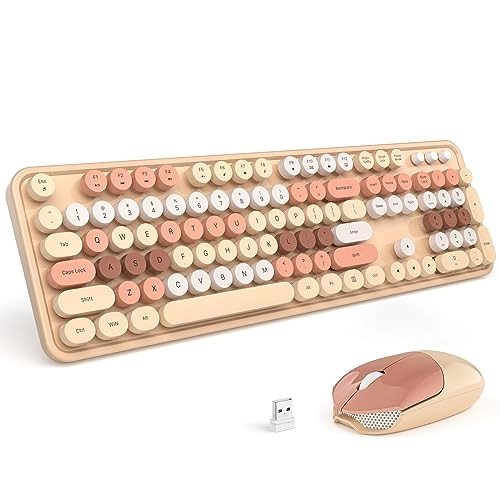 Wireless Keyboard and Mouse Combo - Typewriter Round Retro Wireless